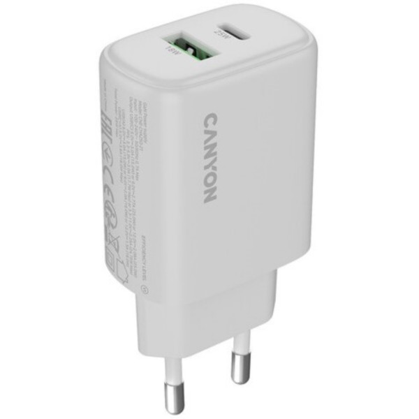 Фото - Мережевий зарядний пристрій Canyon OnCharge 250 25W 1xPD 1xQC EU White (CNE-CHA250-21) Фото - Мережевий зарядний пристрій Canyon OnCharge 250 25W 1xPD 1xQC EU White (CNE-CHA250-21)