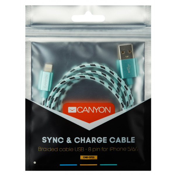 Фото - Кабель синхронизации данных Canyon Lightning USB for Apple 1m Green (CNE-CFI3G)