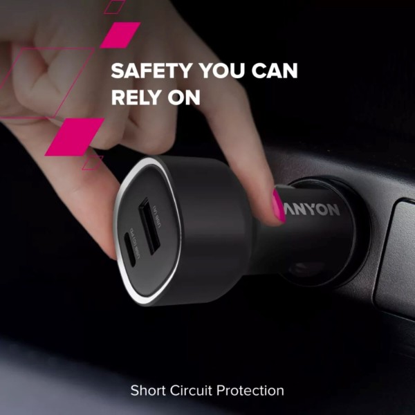 Фото - Автомобільний зарядний пристрій Canyon OnDrive 48 PD 48W USB-A+USB-C Black (CNE-CCABR3AC)