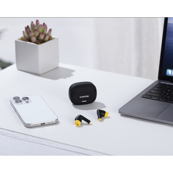 Фото - Навушники вкладиші бездротові TWS Canyon Hexagon 7 TWS ANC+ENC Wireless Charge Black Yellow (CNS-TWS7BY)