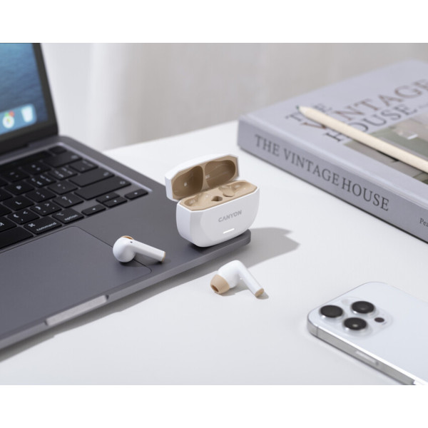 Фото - Навушники вкладиші бездротові TWS Canyon Hexagon 7 TWS ANC+ENC Wireless Charge White Beige (CNS-TWS7WB)