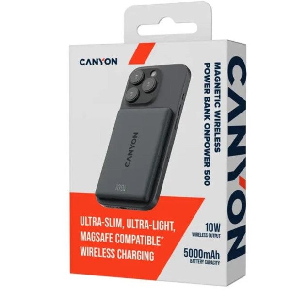 Фото - Батарея мобільна Canyon 500 magnetic 5000mAh Aluminium Interstellar Black (CNS-CPB500B)