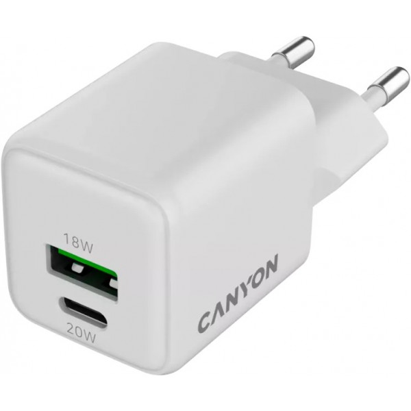 Фото - Мережевий зарядний пристрій Canyon CU20AC GaN 20W 1xPD 1xQC White (CNS-CUW20AC)