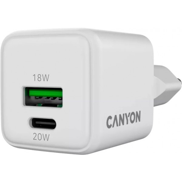 Фото - Мережевий зарядний пристрій Canyon CU20AC GaN 20W 1xPD 1xQC White (CNS-CUW20AC)