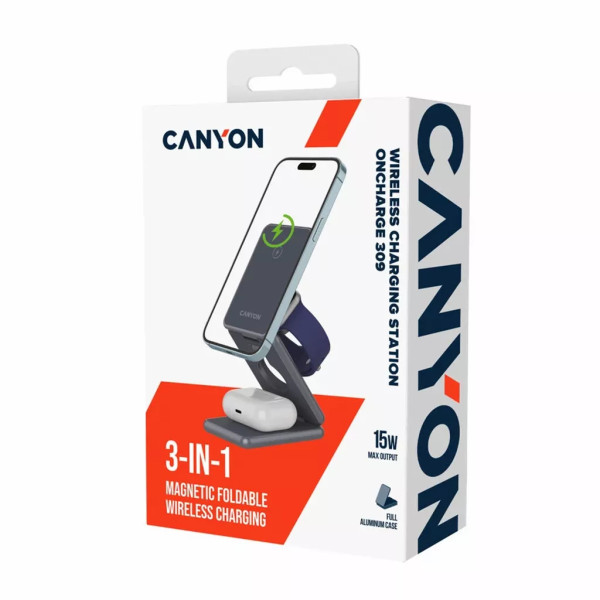 Фото - Бездротовий зарядний пристрій Canyon OnCharge 309 15W 3in1 Metal (CNS-WCS309M)