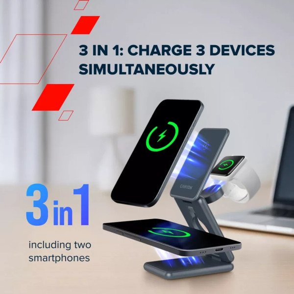 Фото - Бездротовий зарядний пристрій Canyon OnCharge 309 15W 3in1 Metal (CNS-WCS309M)