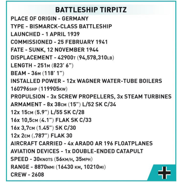 Фото - Пластиковий конструктор Cobi Лінкор Тірпіц 1:300 2880 деталей (COBI-4839)
