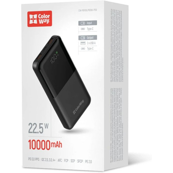Фото - Батарея мобильная Colorway 10 000 mAh LCD Black (CW-PB100LPB3BK-PDD)
