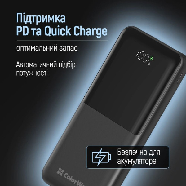 Фото - Батарея мобильная Colorway 10 000 mAh LCD Black (CW-PB100LPB3BK-PDD)