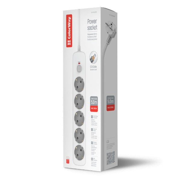 Фото - Мережевий фільтр Colorway 10A/2500W (CCA-3G1MM) 5 р/5M White (CW-PSEA1055W)