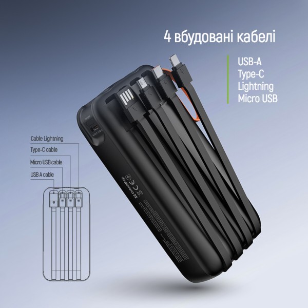 Фото - Батарея мобильная Colorway 20 000 mAh PowerHub USB QC4.0 + USB-C PD22.5W Black (CW-PB200LP07BK)