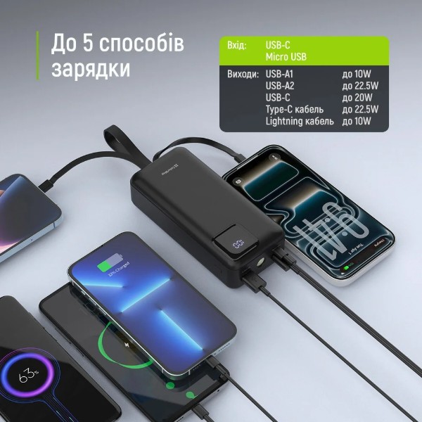 Фото - Батарея мобильная Colorway 30 000 mAh EnergyHub USB QC4.0 + USB-C PD22.5W Black (CW-PB300LP05BK)