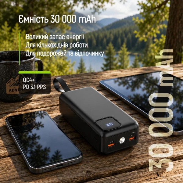 Фото - Батарея мобильная Colorway 30 000 mAh EnergyHub USB QC4.0 + USB-C PD22.5W Black (CW-PB300LP05BK)