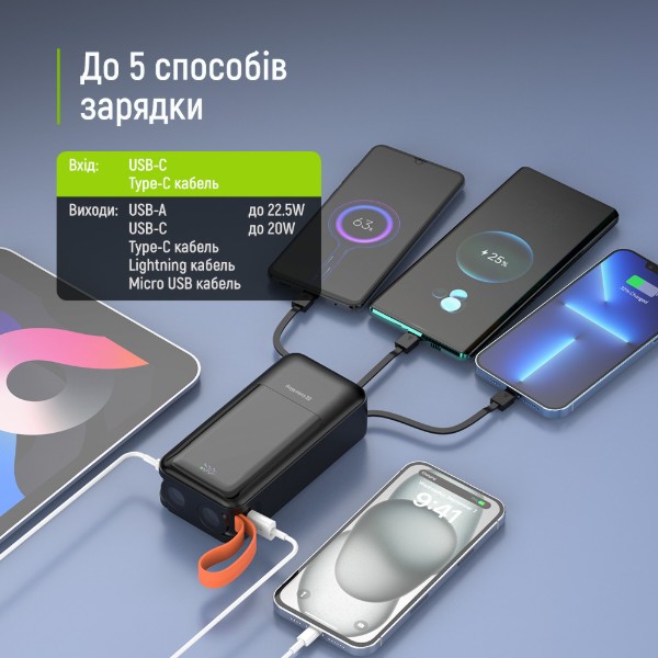 Фото - Батарея мобильная Colorway 30 000 mAh PowerHub USB QC4.0 + USB-C PD22.5W Black (CW-PB300LP07BK)