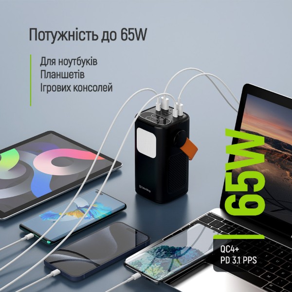 Фото - Батарея мобільна Colorway 40 000 mAh NightWork USB QC4.0 + USB-C PD65W Black (CW-PB400LP06BK)