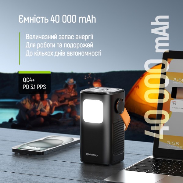 Фото - Батарея мобільна Colorway 40 000 mAh NightWork USB QC4.0 + USB-C PD65W Black (CW-PB400LP06BK)