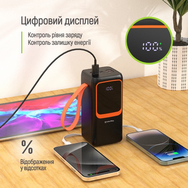Фото - Батарея мобільна Colorway 50 000 mAh PowerView USB QC4.0 + USB-C PD22.5W Black (CW-PB500LP02BK)