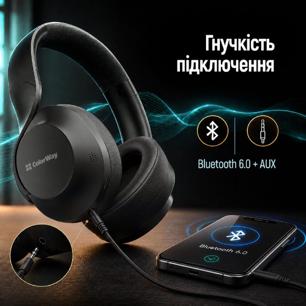 Фото - Навушники повнорозмірні бездротові Colorway AERO ANC Black (CW-HBT02BK)