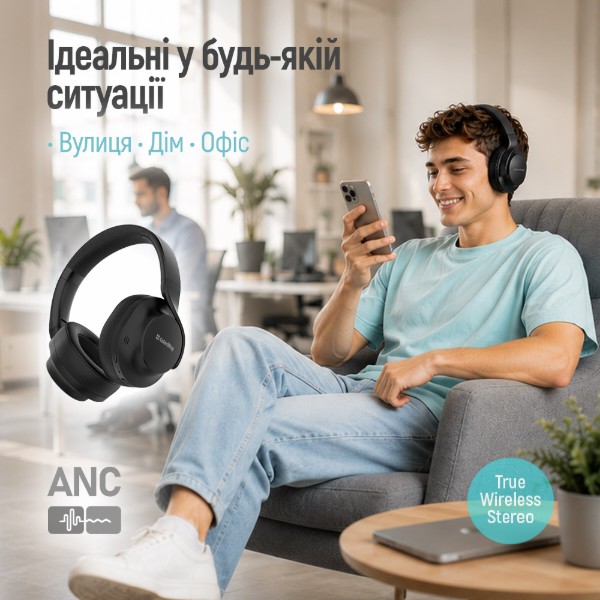 Фото - Навушники повнорозмірні бездротові Colorway AERO ANC Black (CW-HBT02BK)