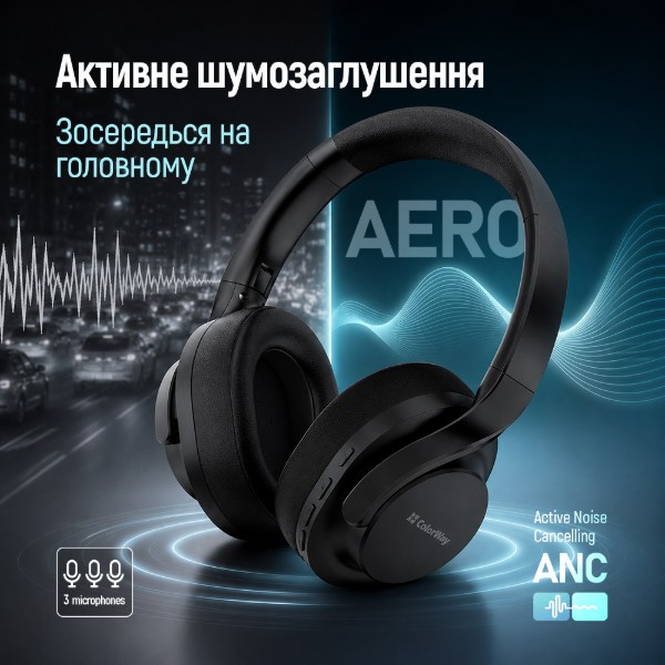 Фото - Навушники повнорозмірні бездротові Colorway AERO ANC Black (CW-HBT02BK)