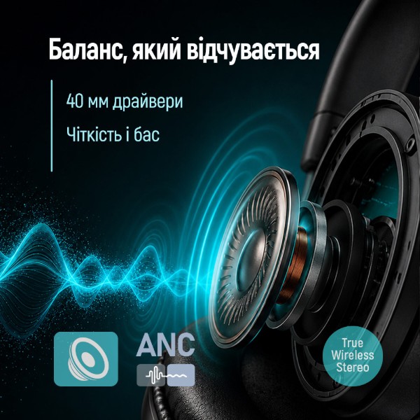 Фото - Навушники повнорозмірні бездротові Colorway AERO ANC Black (CW-HBT02BK)