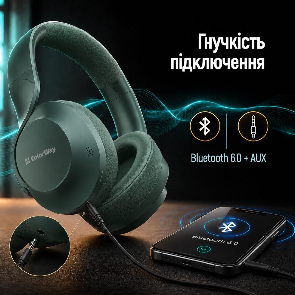 Фото - Наушники полноразмерные беспроводные Colorway AERO ANC Green (CW-HBT02G)