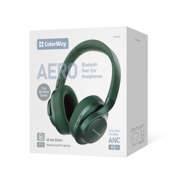 Фото - Наушники полноразмерные беспроводные Colorway AERO ANC Green (CW-HBT02G)