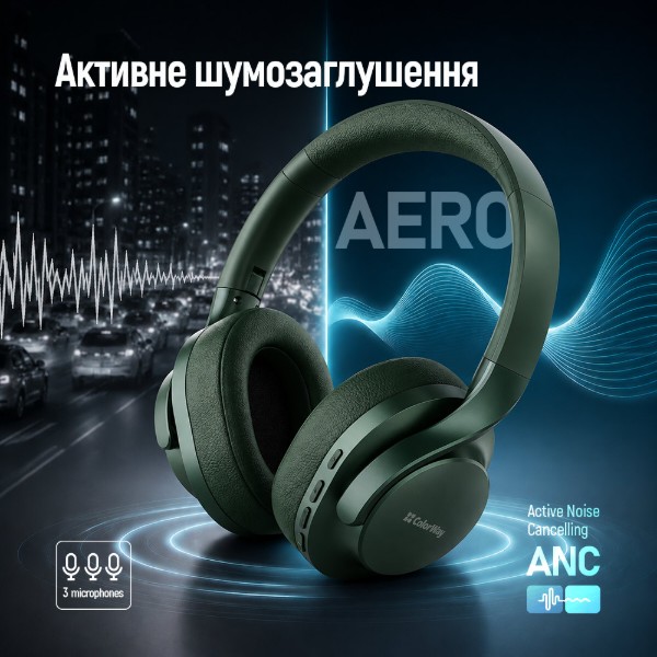 Фото - Наушники полноразмерные беспроводные Colorway AERO ANC Green (CW-HBT02G)