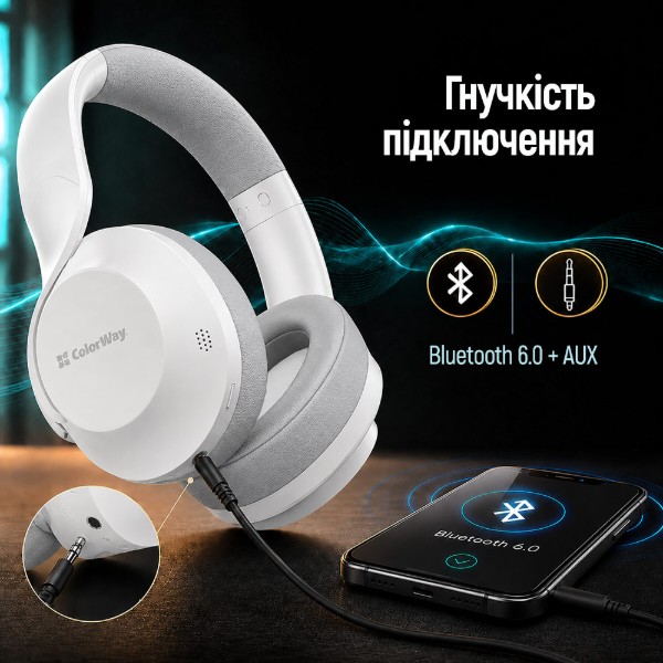 Фото - Наушники полноразмерные беспроводные Colorway AERO ANC White (CW-HBT02WT)