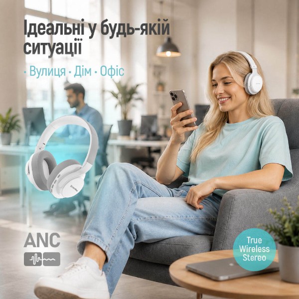 Фото - Наушники полноразмерные беспроводные Colorway AERO ANC White (CW-HBT02WT)