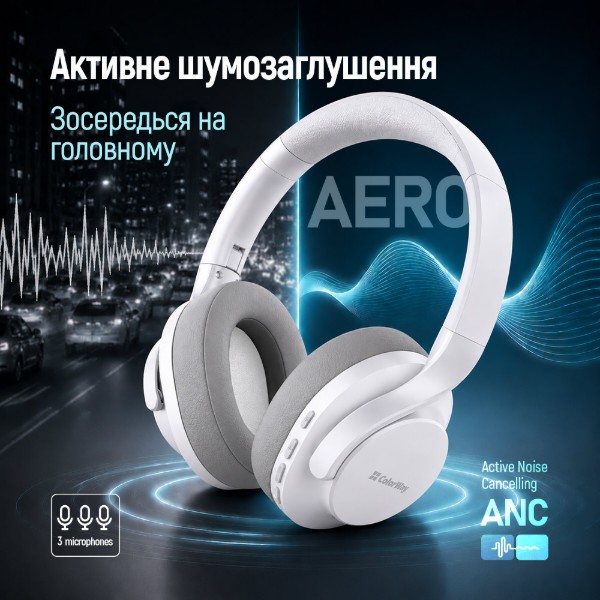 Фото - Наушники полноразмерные беспроводные Colorway AERO ANC White (CW-HBT02WT)