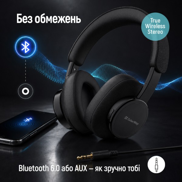 Фото - Наушники полноразмерные беспроводные Colorway CORE ANC Black (CW-HBT03BK)