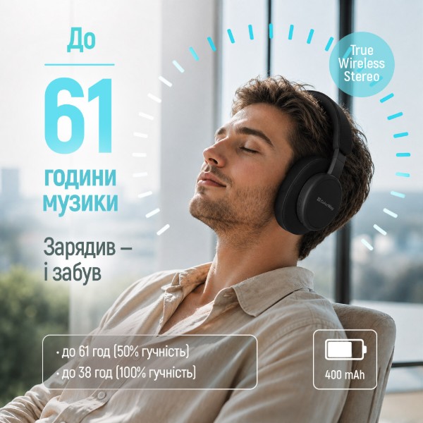 Фото - Наушники полноразмерные беспроводные Colorway CORE ANC Black (CW-HBT03BK)