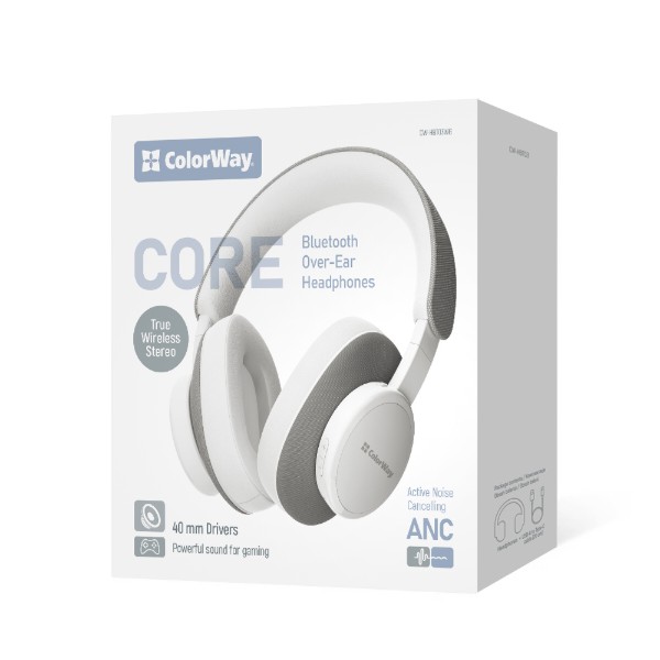 Фото - Навушники повнорозмірні бездротові Colorway CORE ANC White-Gray (CW-HBT03WG)