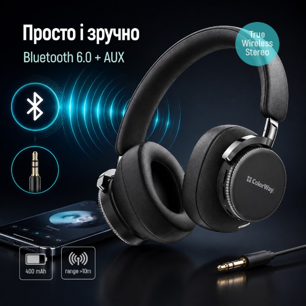 Фото - Наушники полноразмерные беспроводные Colorway PRIME Black (CW-HBT01BK)