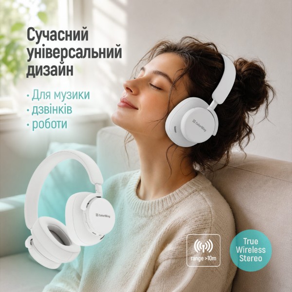 Фото - Наушники полноразмерные беспроводные Colorway PRIME White (CW-HBT01WT)