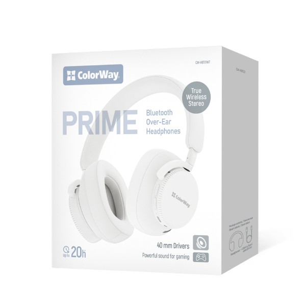 Фото - Наушники полноразмерные беспроводные Colorway PRIME White (CW-HBT01WT)