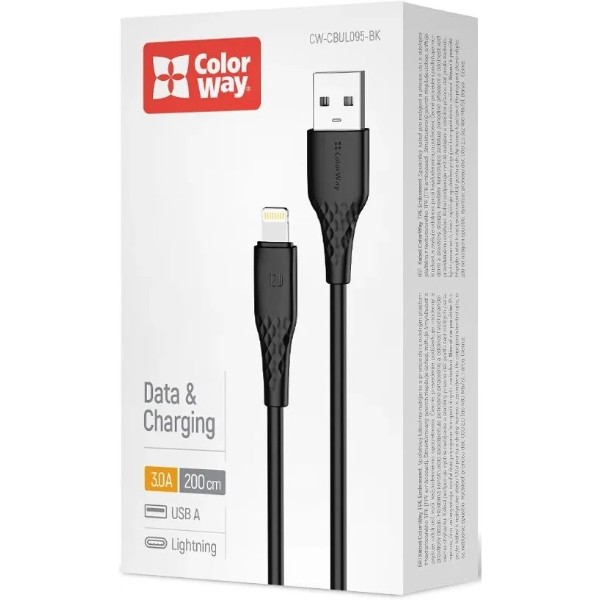 Фото - Кабель Colorway USB - Apple Lightning 3А 2м Black (CW-CBUL095-BK)