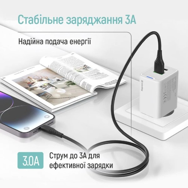 Фото - Кабель Colorway USB - Apple Lightning 3А 2м Black (CW-CBUL095-BK)