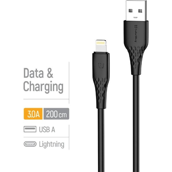 Фото - Кабель Colorway USB - Apple Lightning 3А 2м Black (CW-CBUL095-BK)