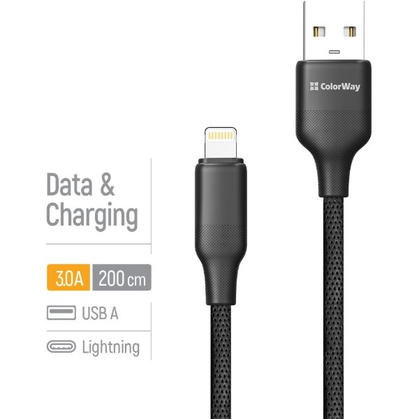 Фото - Кабель Colorway USB - Apple Lightning 3А 2м Black (CW-CBUL102-BK)
