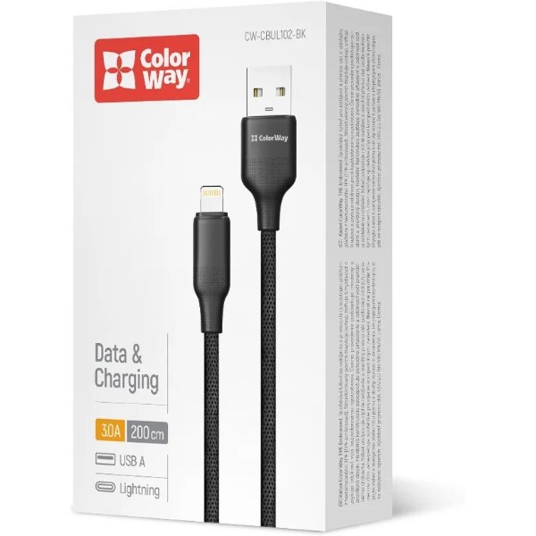 Фото - Кабель Colorway USB - Apple Lightning 3А 2м Black (CW-CBUL102-BK)