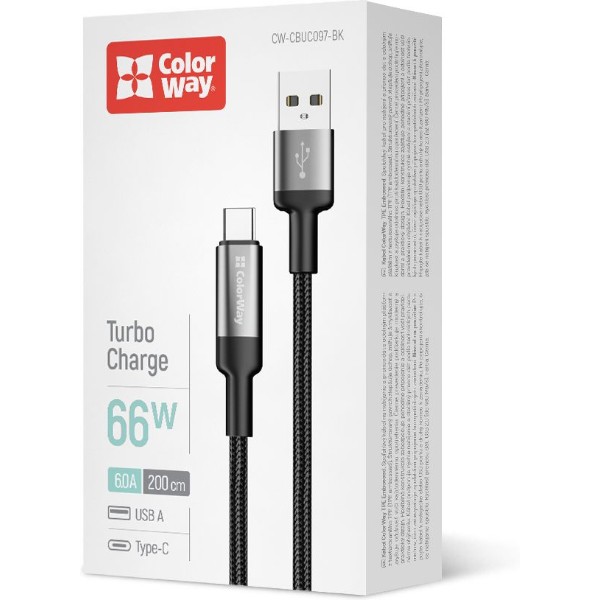 Фото - Кабель Colorway USB - Type-C (braided wire) 6А 2м Black (CW-CBUC097-BK)