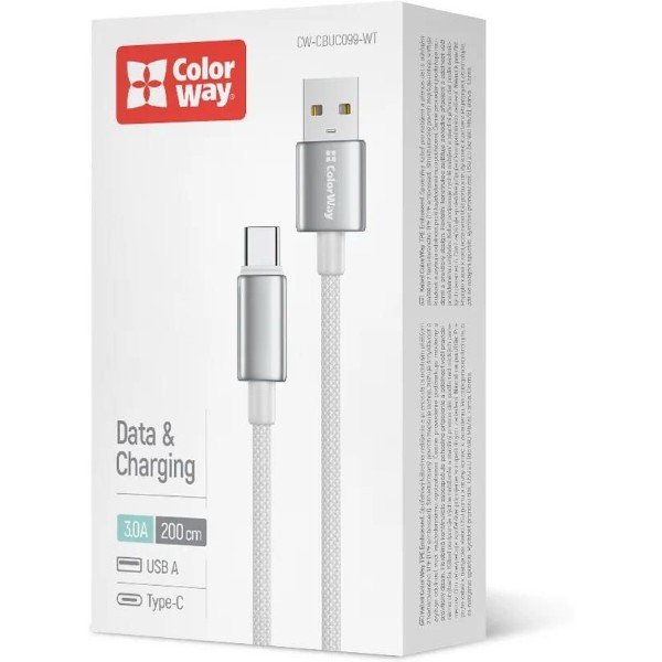 Фото - Кабель Colorway USB - Type-C (zinc alloy braided) 3А 2м White (CW-CBUC099-WT)