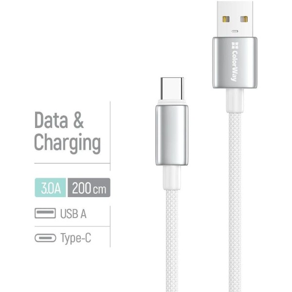 Фото - Кабель Colorway USB - Type-C (zinc alloy braided) 3А 2м White (CW-CBUC099-WT)