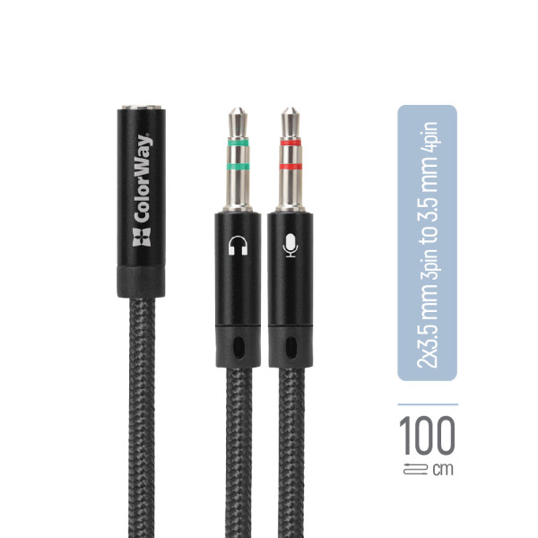 Фото - Перехідник Colorway 3.5мм AF в 3.5 мм 2 AM 1м (CW-AD-J2MJ)