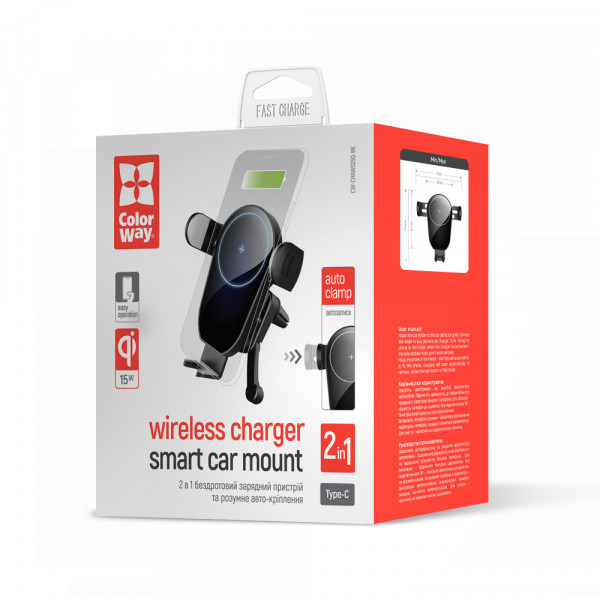Фото - Тримач для мобільного пристрою Colorway AutoSense Car Wireless Charger 15W Black (CW-CHAW025Q-BK)