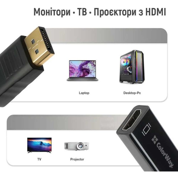 Фото - Перехідник Colorway DisplayPort to HDMI Female Black (CW-AD-DPHD)