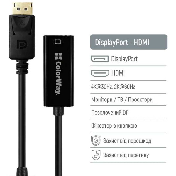 Фото - Перехідник Colorway DisplayPort to HDMI Female Black (CW-AD-DPHD)
