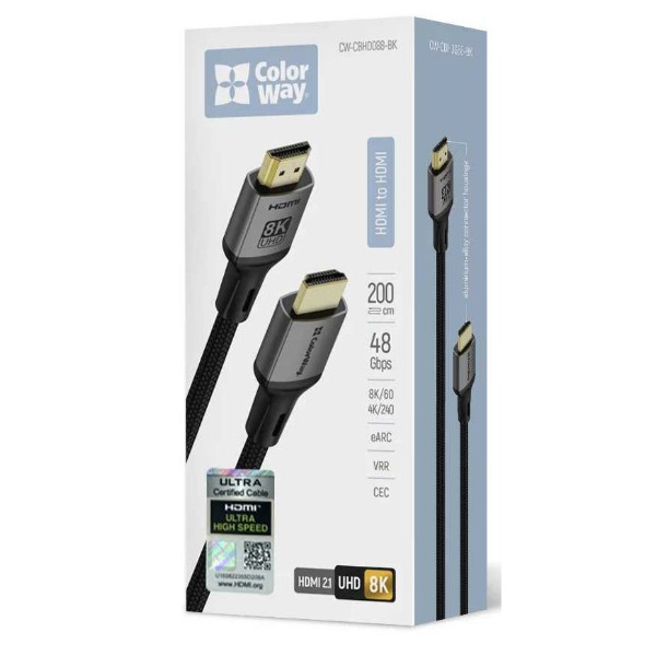 Фото - Кабель HDMI Colorway HDMI-HDMI V2.1 8K 2м Black (CW-CBHD088-BK)